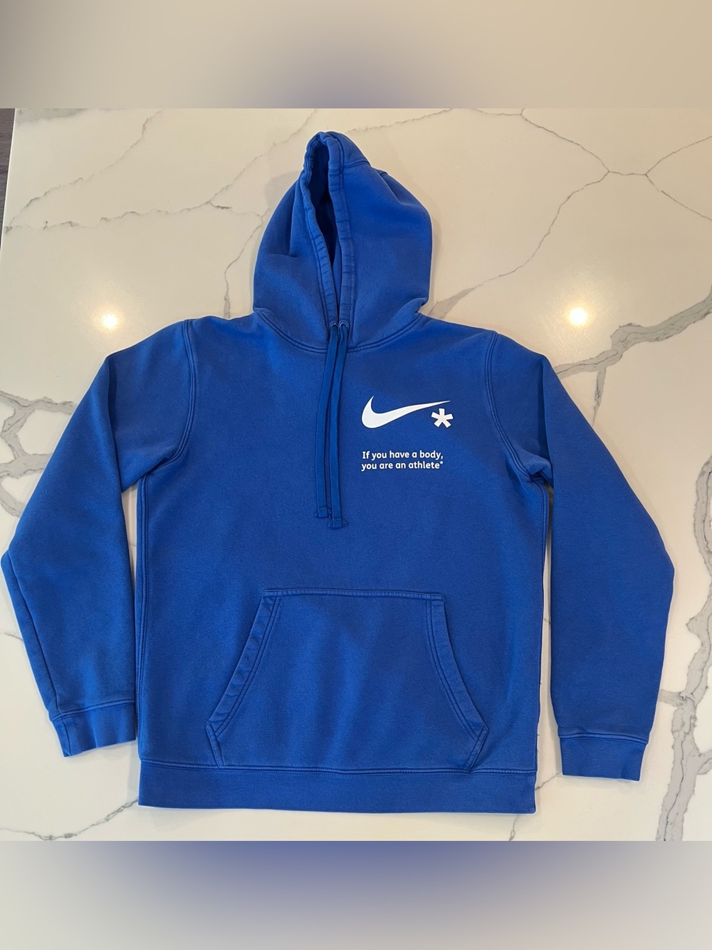 Nike Royal Blue Hoodie with White Swoosh and Slogan